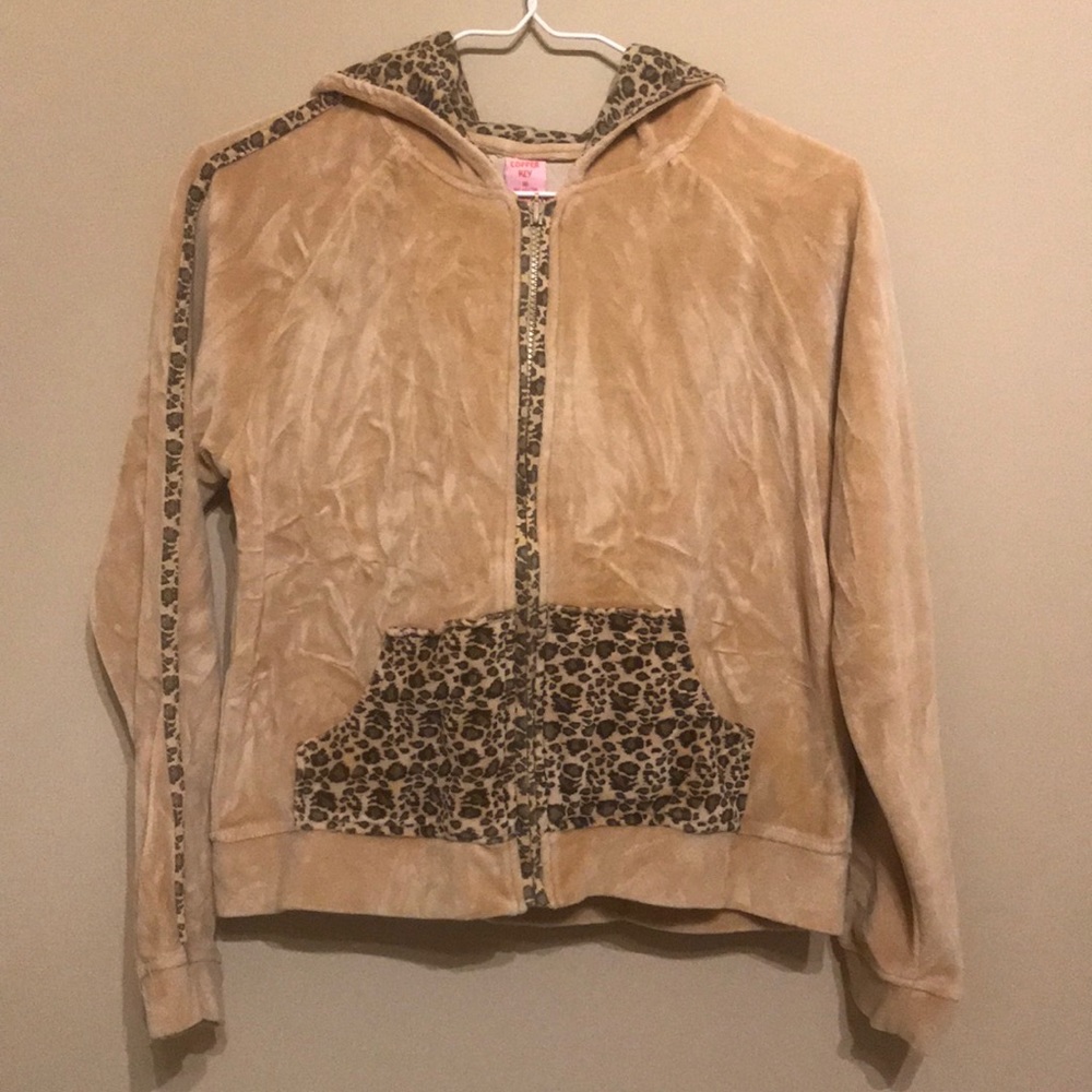 Vintage beige and brown leopard hooded jacket